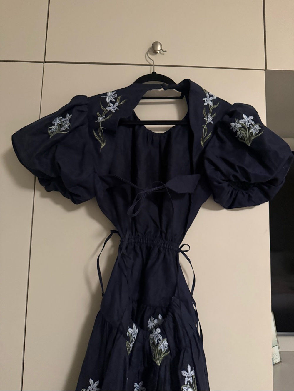 Agua by Agua Bendita Navy Floral Cutout Maxi with Puff Sleeves - Picture 8 of 9